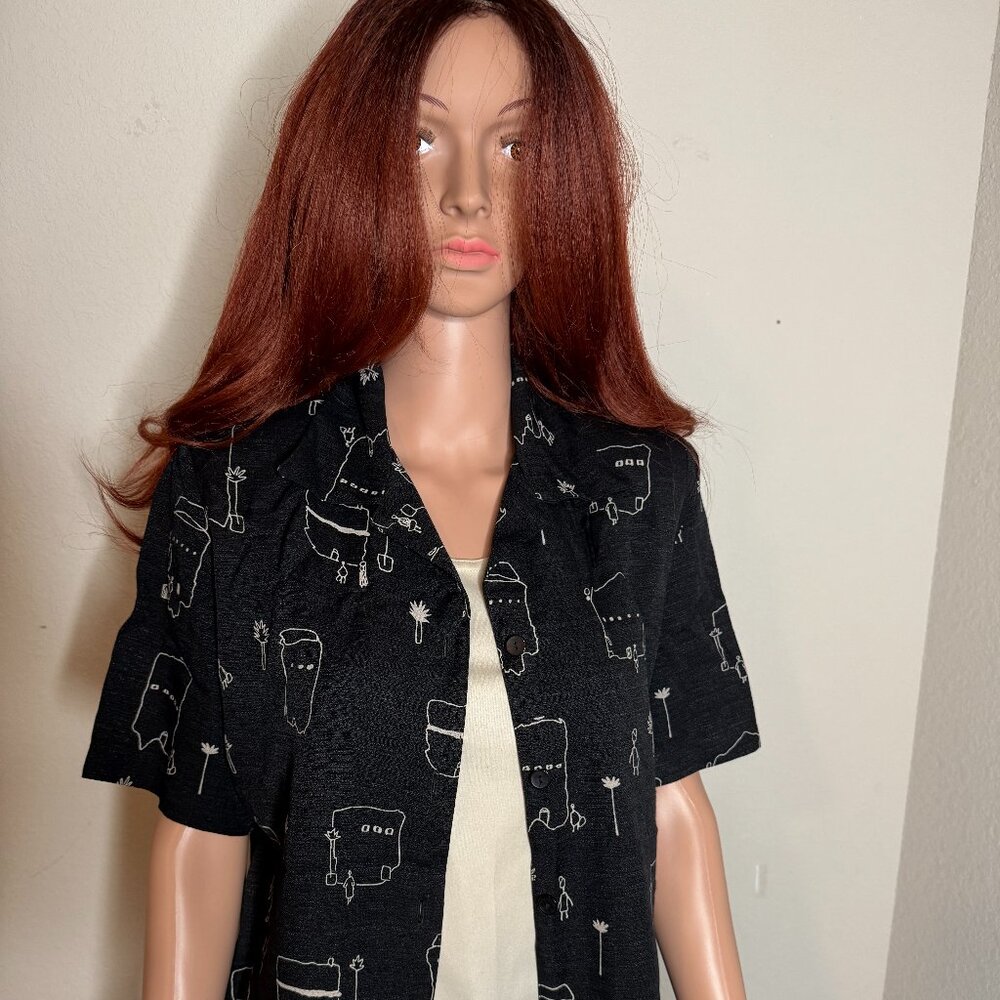 Rebecca Malone Black Abstract Print Short Sleeve Shirt with Camisole